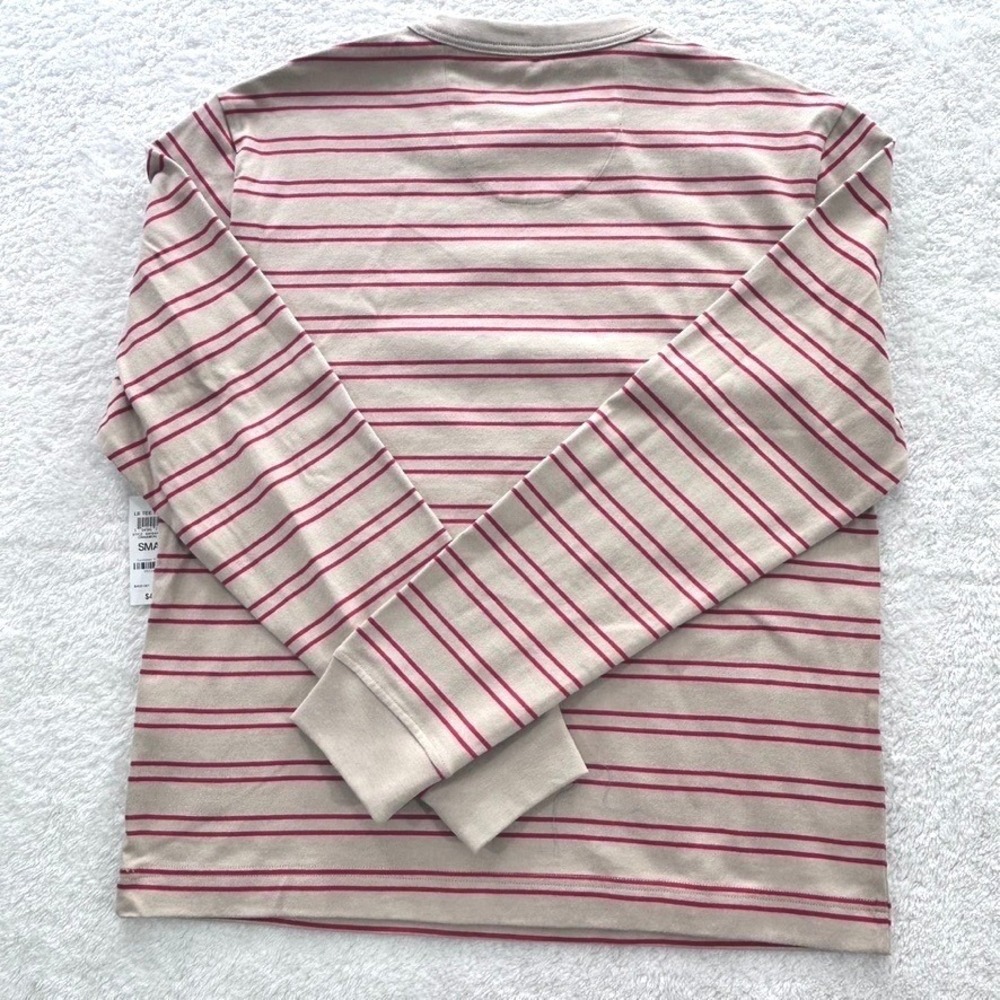 Mode‎ Of One Mens Striped Long Sleeve Tee Cinnamon Brulee Tan Red Small NWT - Picture 4 of 13